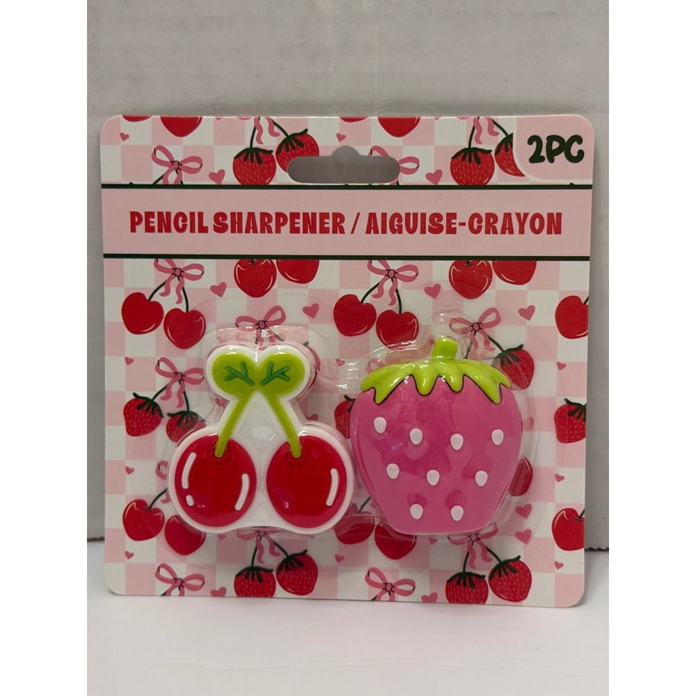 Fourstar Group Fruit Pencil Sharpener Set 2PC Cherry and Strawberry Pink Red NEW